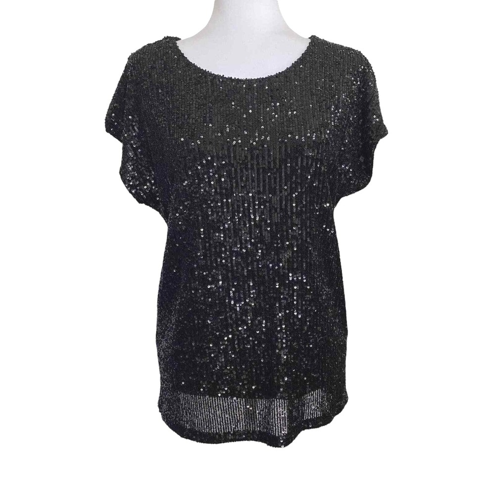Rachel Zoe Sequin Blouse Size Medium‎ Party Glam Holiday Sparkle NYE Disco Black